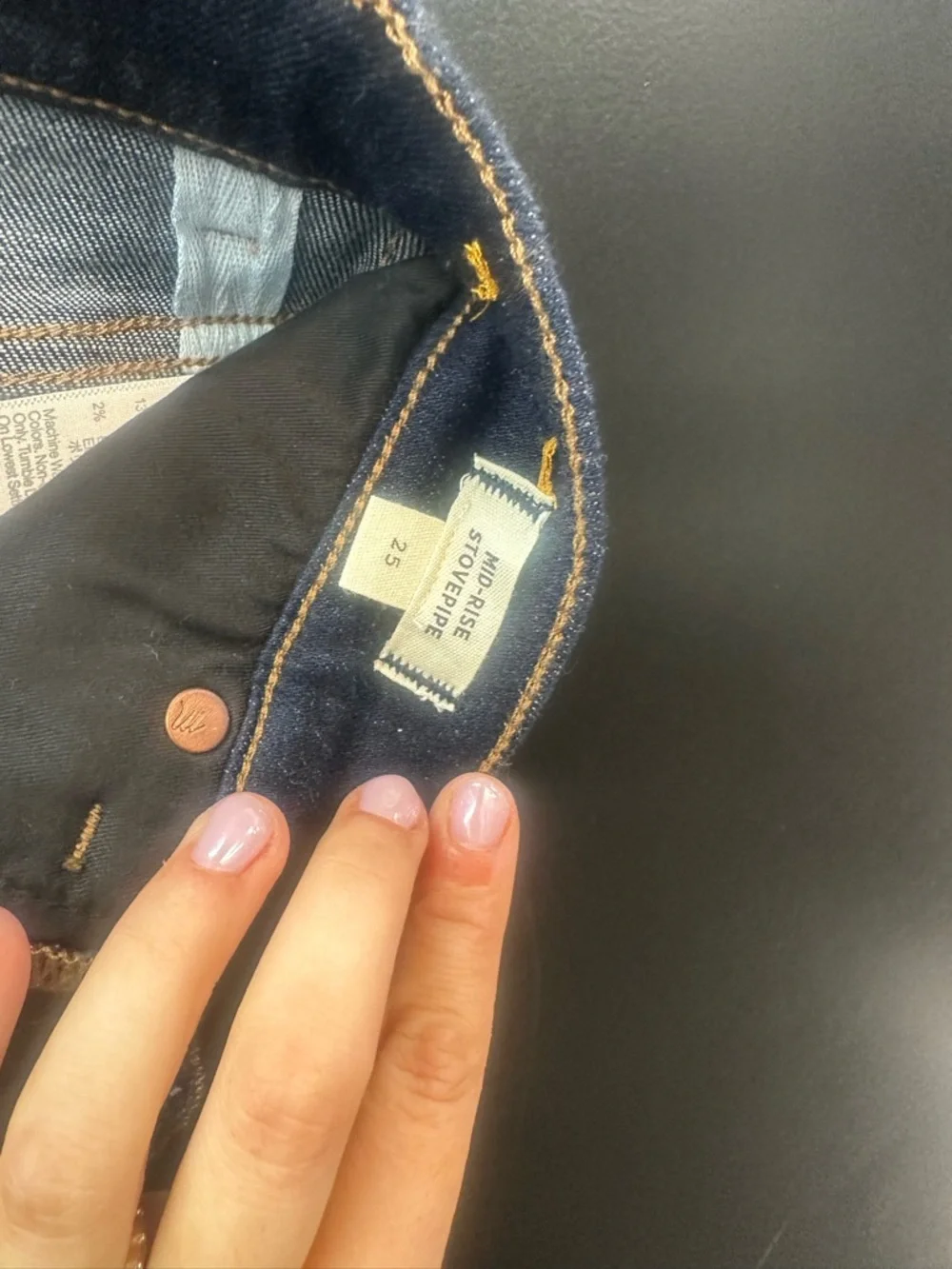 Madewell Navy Skinny Jeans with Contrast Stitching - Picture 2 of 3
